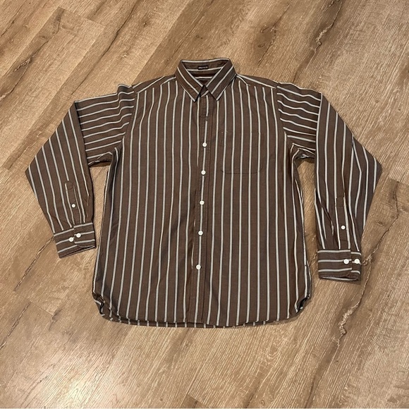 Duck Head button up shirt Adult L brown white stripe Athletic fit long s… - Picture 1 of 7